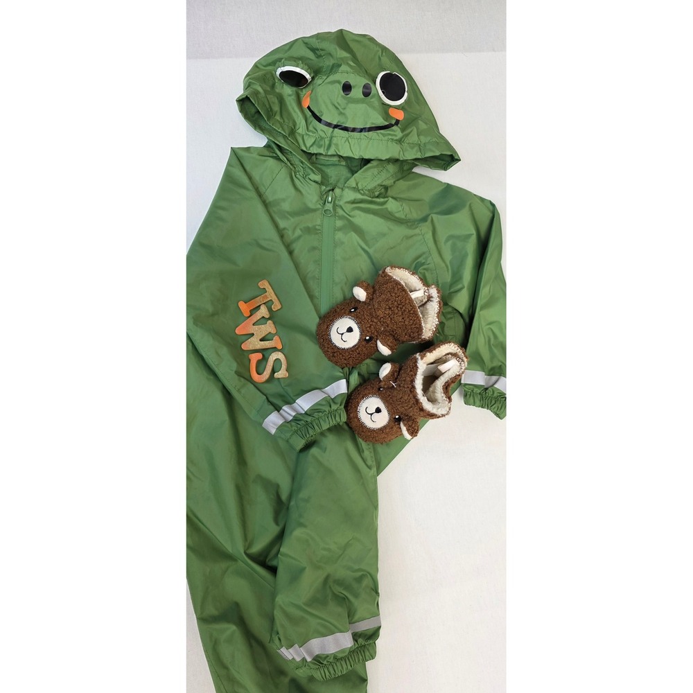 Primark Cares Toddler Frog Rain Suit and Bear Slippers Set Green 18-24 Months